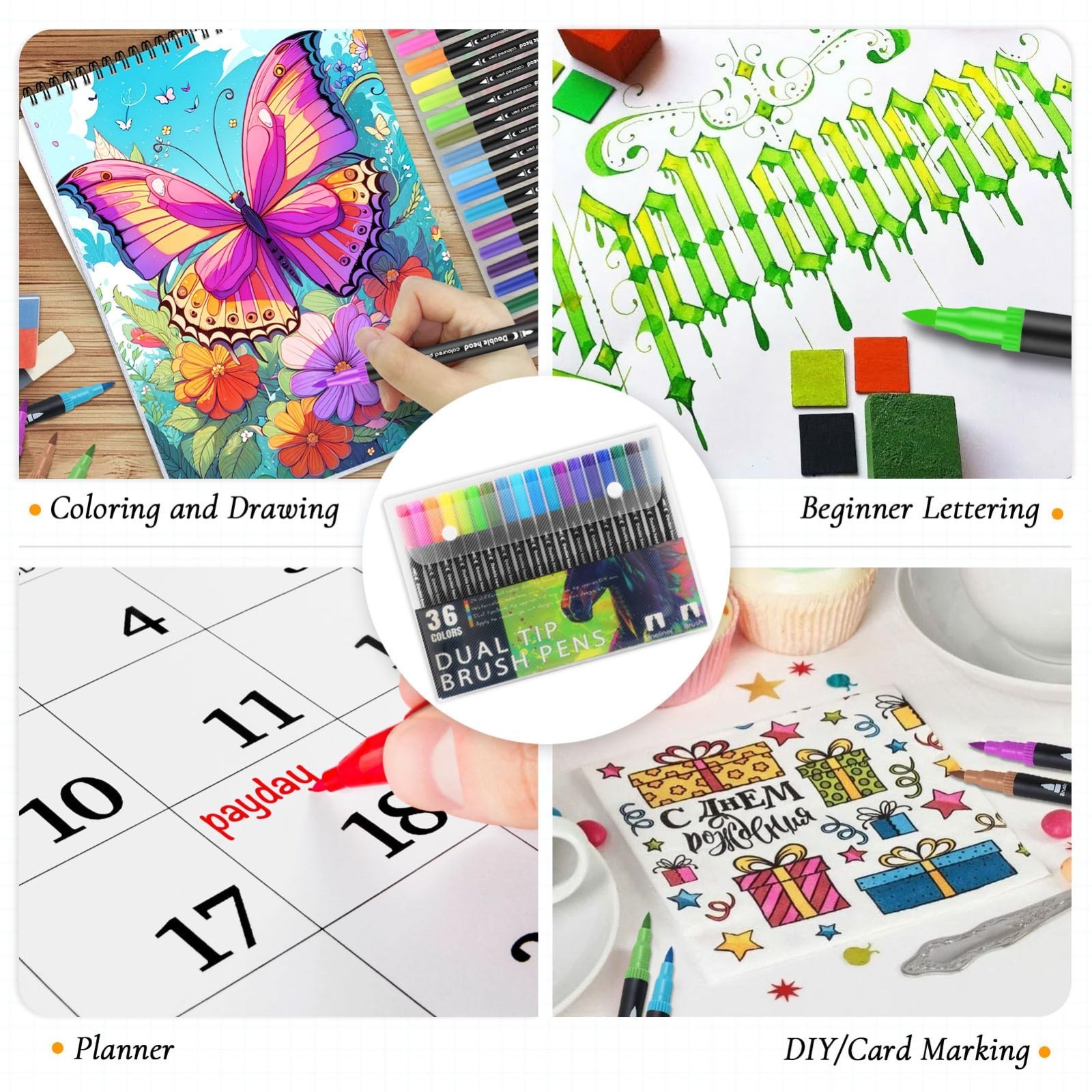 3Pcs Adult Coloring Book Set for Relaxation – 36 Dual Tip Markers, Mindfulness G