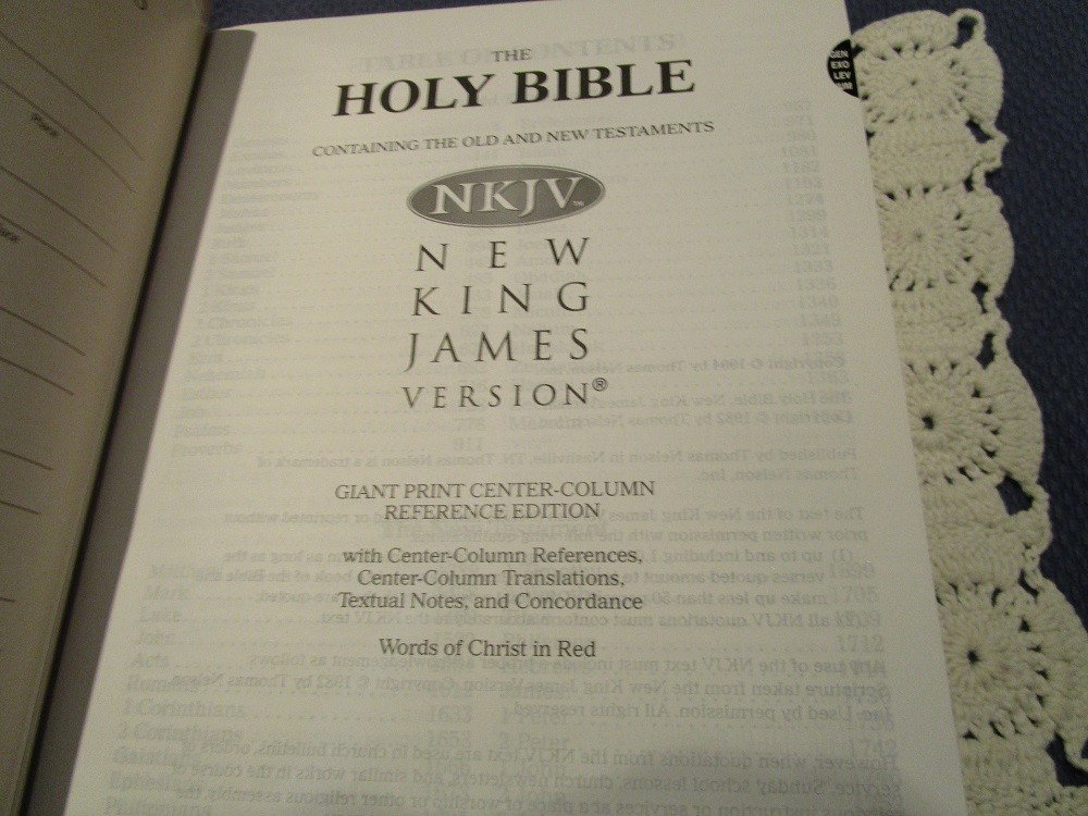 NKJV Reference Bible -Giant Print 13pt *INDEXED* Navy/Brown Imit Leather NEW!