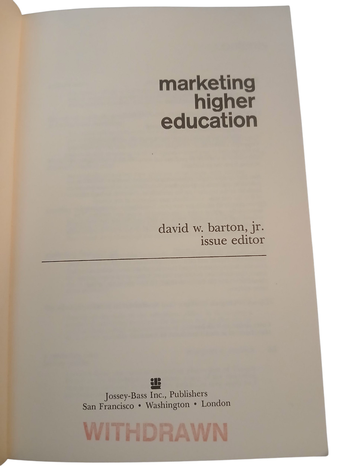 Marketing Higher Education Barton 1978 Edition New Directions Jossey-Bass