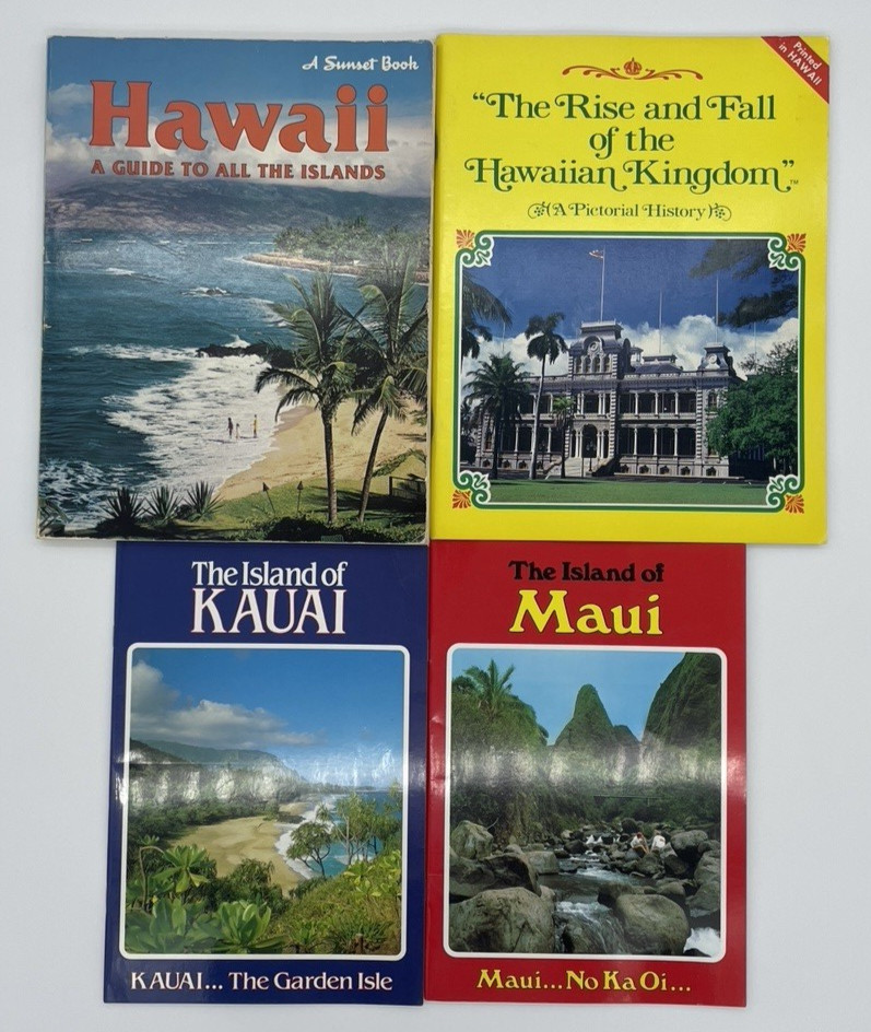 HAWAIIAN Book Lot of 4 KAUAI MAUI Hawaiian Islands & Fal of the Kingdom VG+