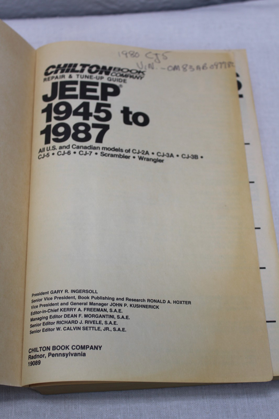 Chilton’s Repair & Tune-Up Guide Jeep 1945 to 1987 Manual CJ5 CJ7 Wrangler