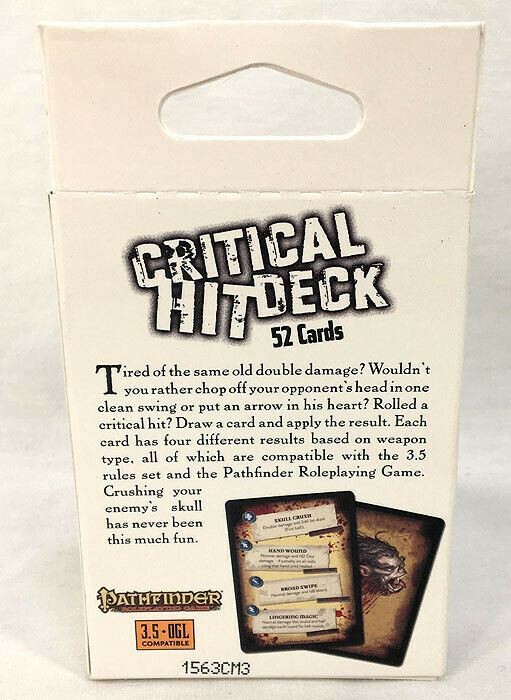 Paizo 2011 Pathfinder RPG Game CRITICAL HIT DECK Accessory Cards PZO3001-2