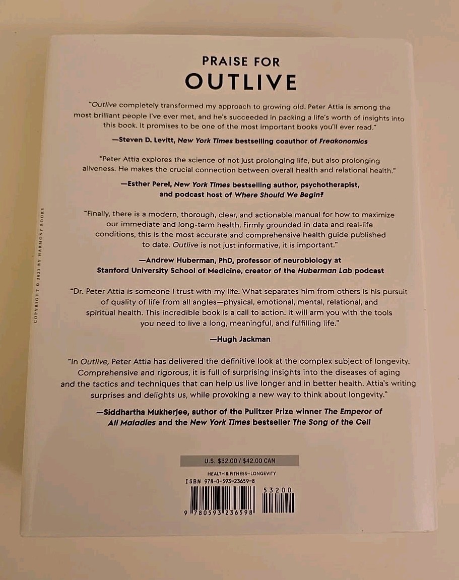 Outlive: The Science & Art of Longevity – Peter Attia MD (2023, Hardcover w/…