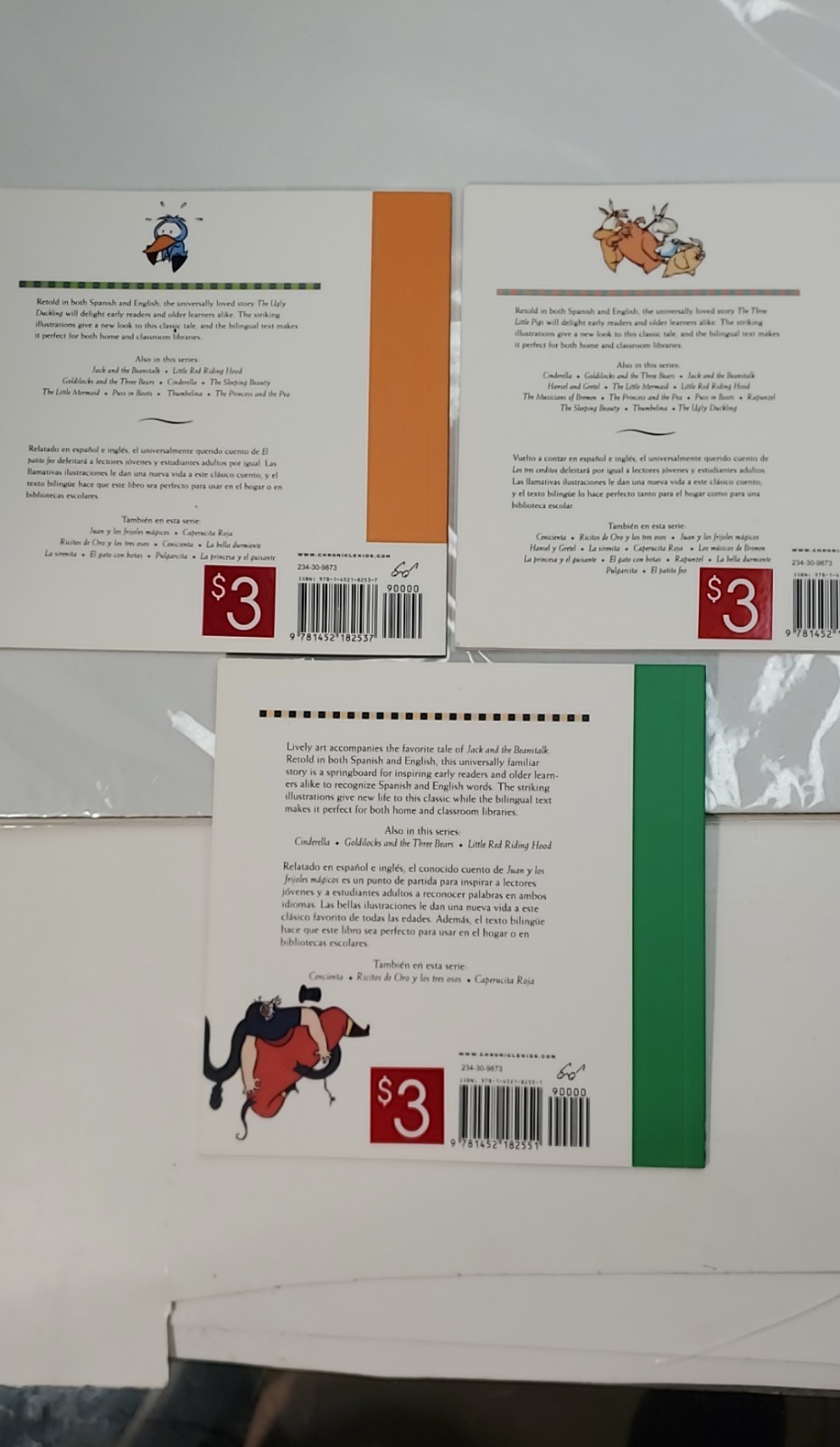 Three Little Pigs,Jack And The Beanstalk,The Ugly Ducklings, Bilingual Books.