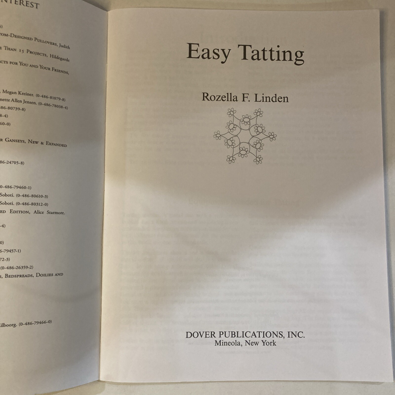 Easy Tatting Dover Crafts: Lace Template Pattern Linden Rozella Florence Book