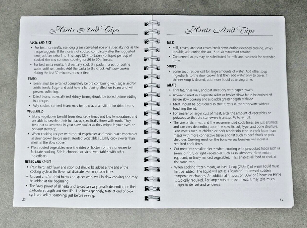 Crockpot Slow Cooker Spiral Cookbook 86 pages of How to Use Tips Hints & Recipes
