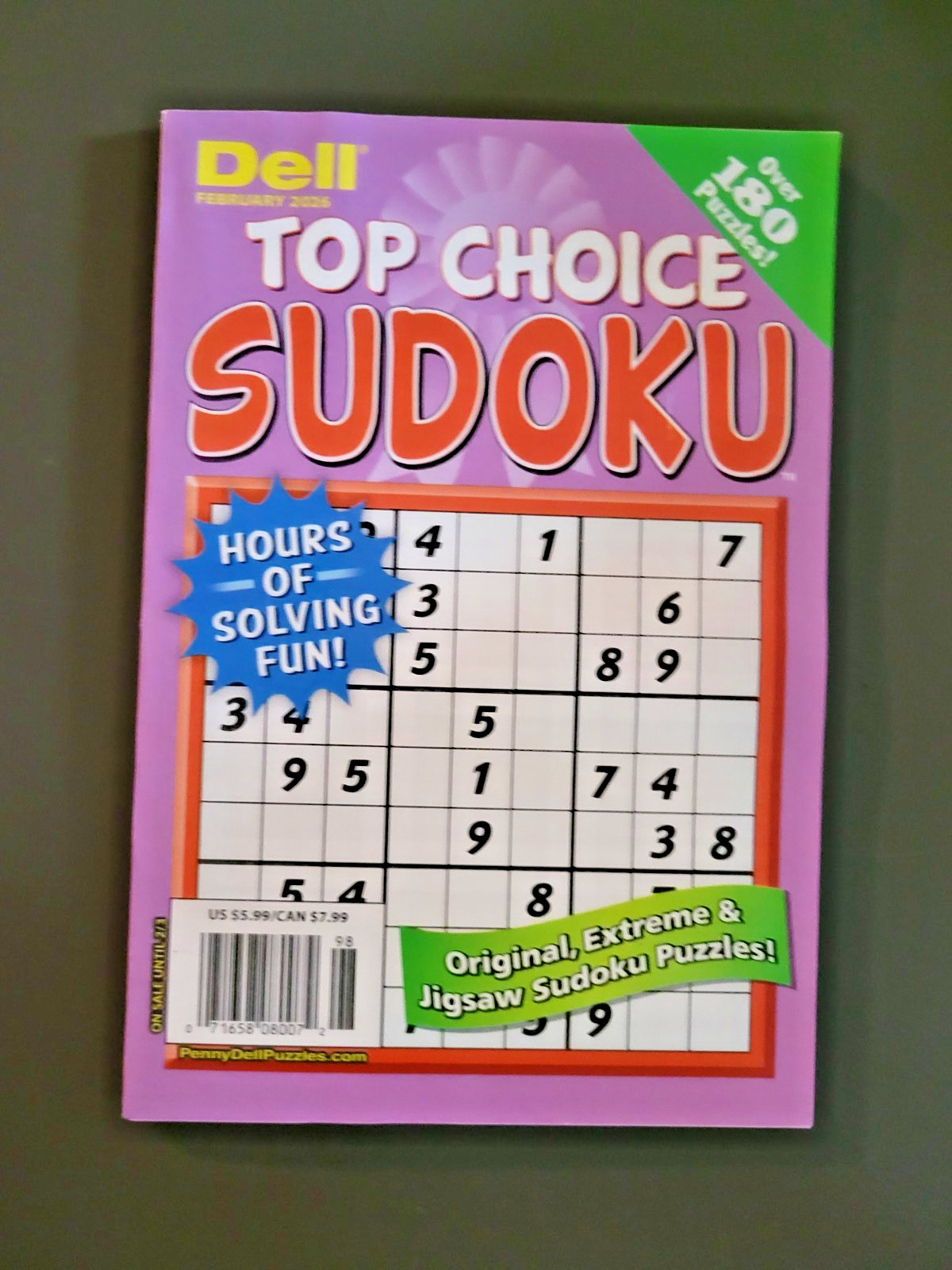 Lot of 3 SUDOKU Puzzle Books by Dell -Top Choice-Totally-Original – 450+ Puzzles