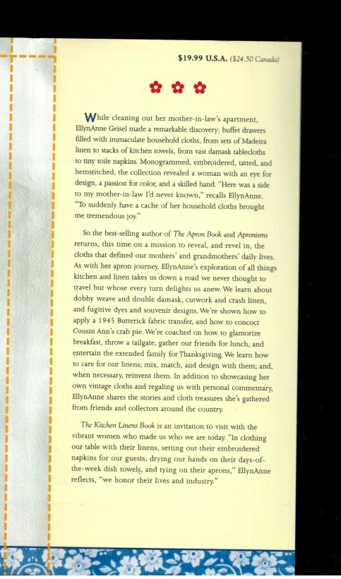 THE KITCHEN LINENS BOOK-EMBROIDERED-TOWELS-TABLECLOTHS…RECIPES-CRAFTS-PHOTOS