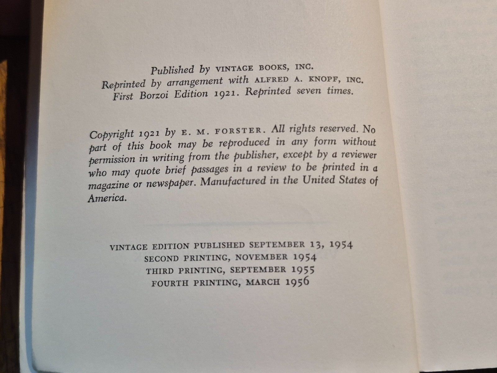 Howards End: E. M. Forster. Vintage Book (K7) 4th Printing. 1956