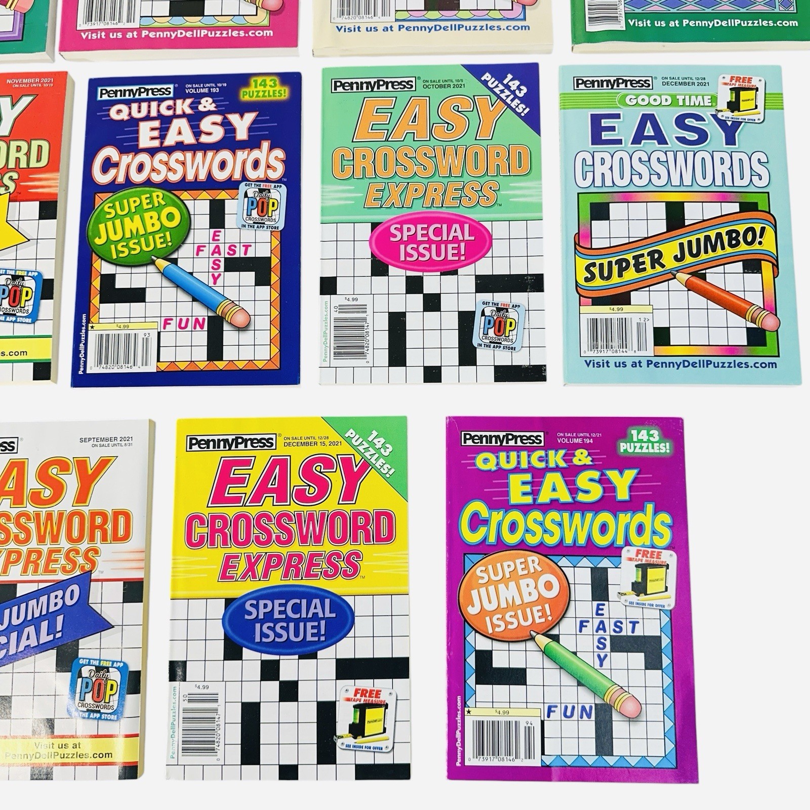 Lot of 14 PennyPress Variety Crossword Puzzle Games Books Good Time Fast Jumbo