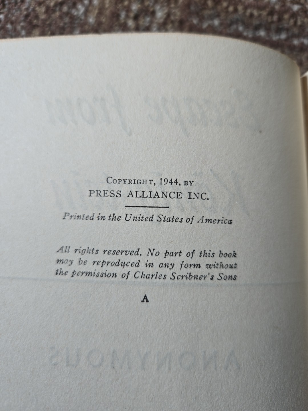 Escape From Konigstein Anonymous Hardcover Book WWII POW Escape Story Rare