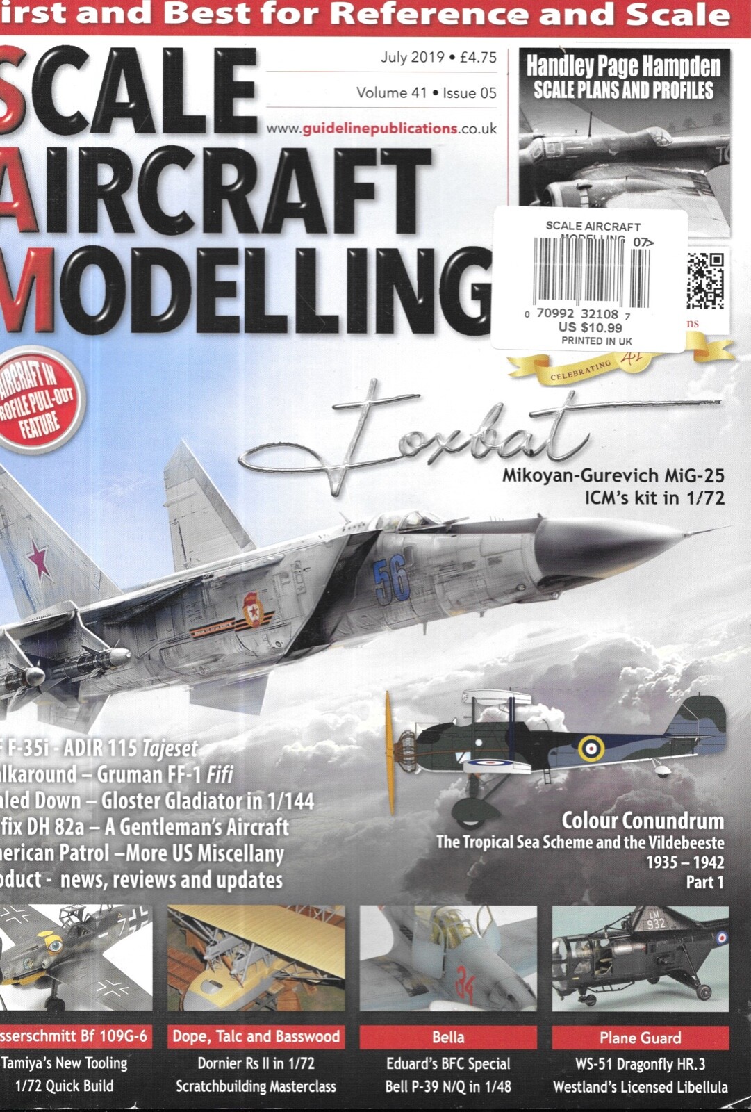 Scale Aircraft Modeling July 2019 MiG-25 Handley Page Hamden B f 109G-6 Bell P39