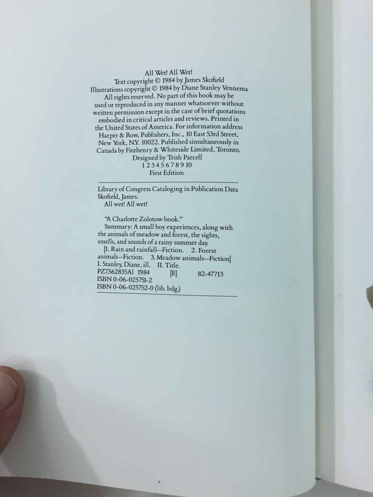 All Wet! All Wet! – James Skofield (Hardcover, 1984, Dust Jacket, 1st Edition)