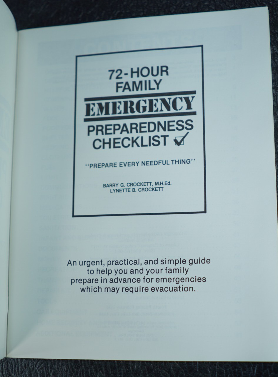Family Emergency Preparedness 72 Hour Checklist Barry Crockett 1983 Survival NOS