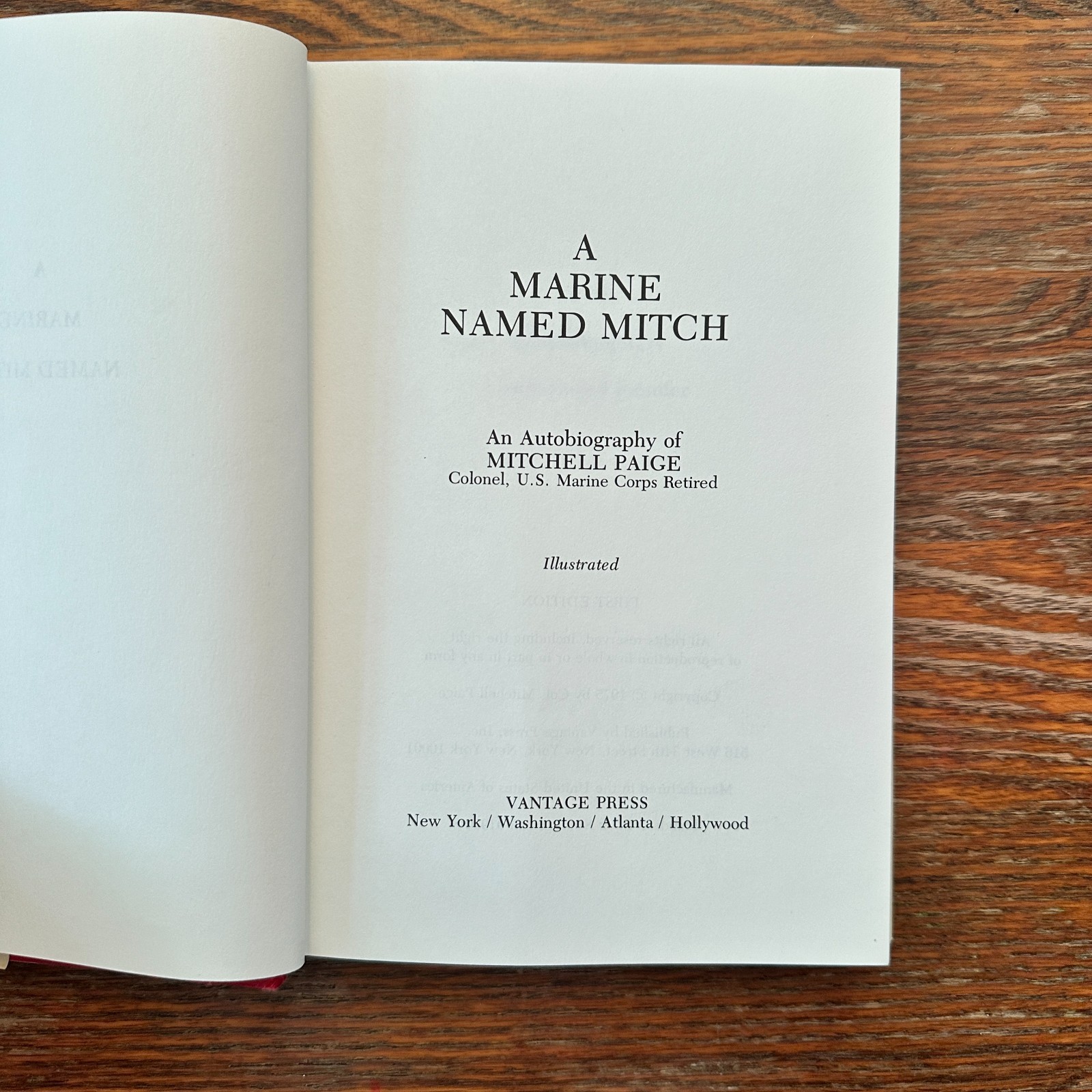 A Marine Named Mitch by Col Mitchell Paige 1975 1st Ed Hardcover GOOD+