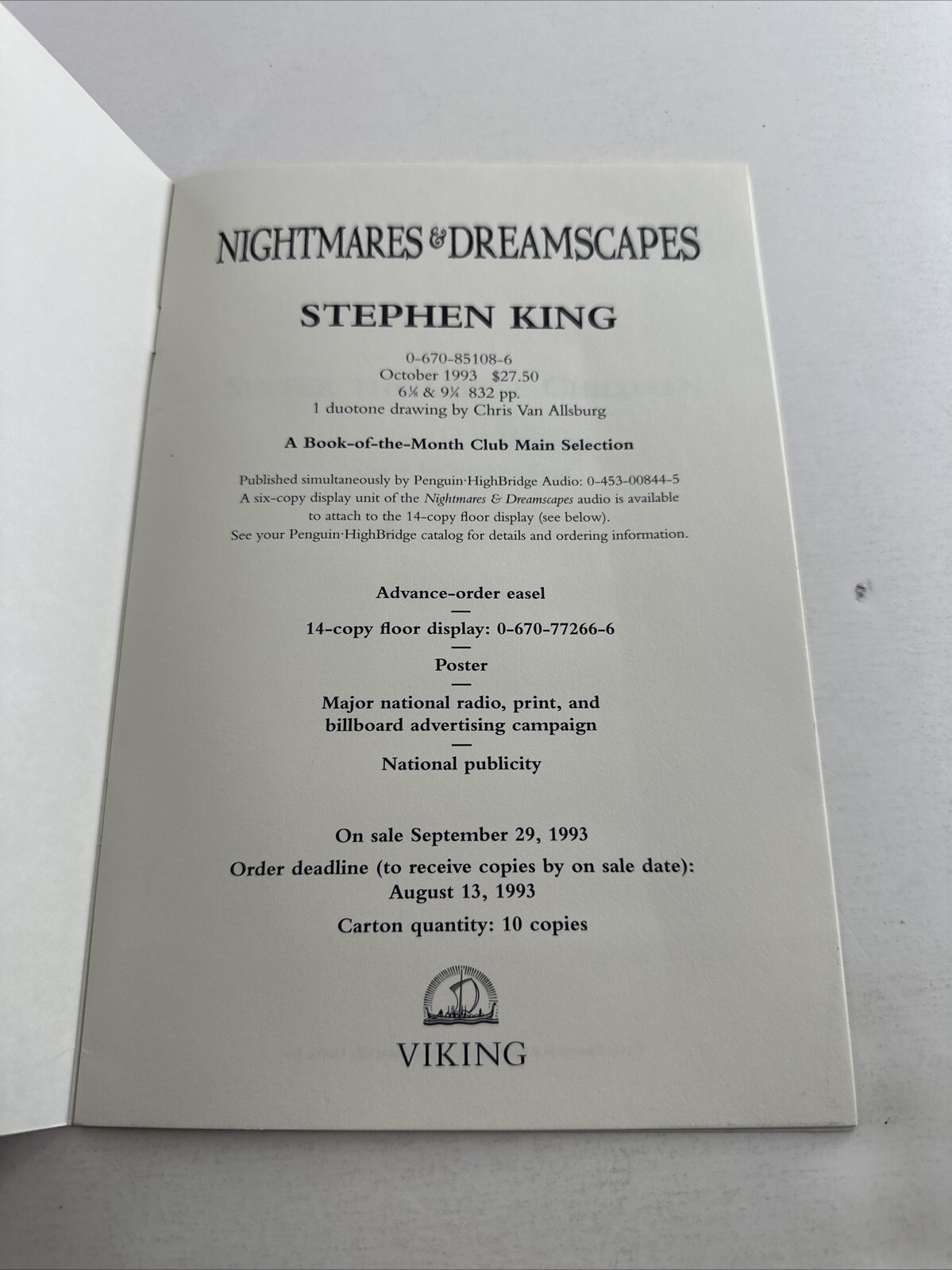 Nightmares and Dreamscapes Stephen King Store Preorder Book. 16 Pages Advanced