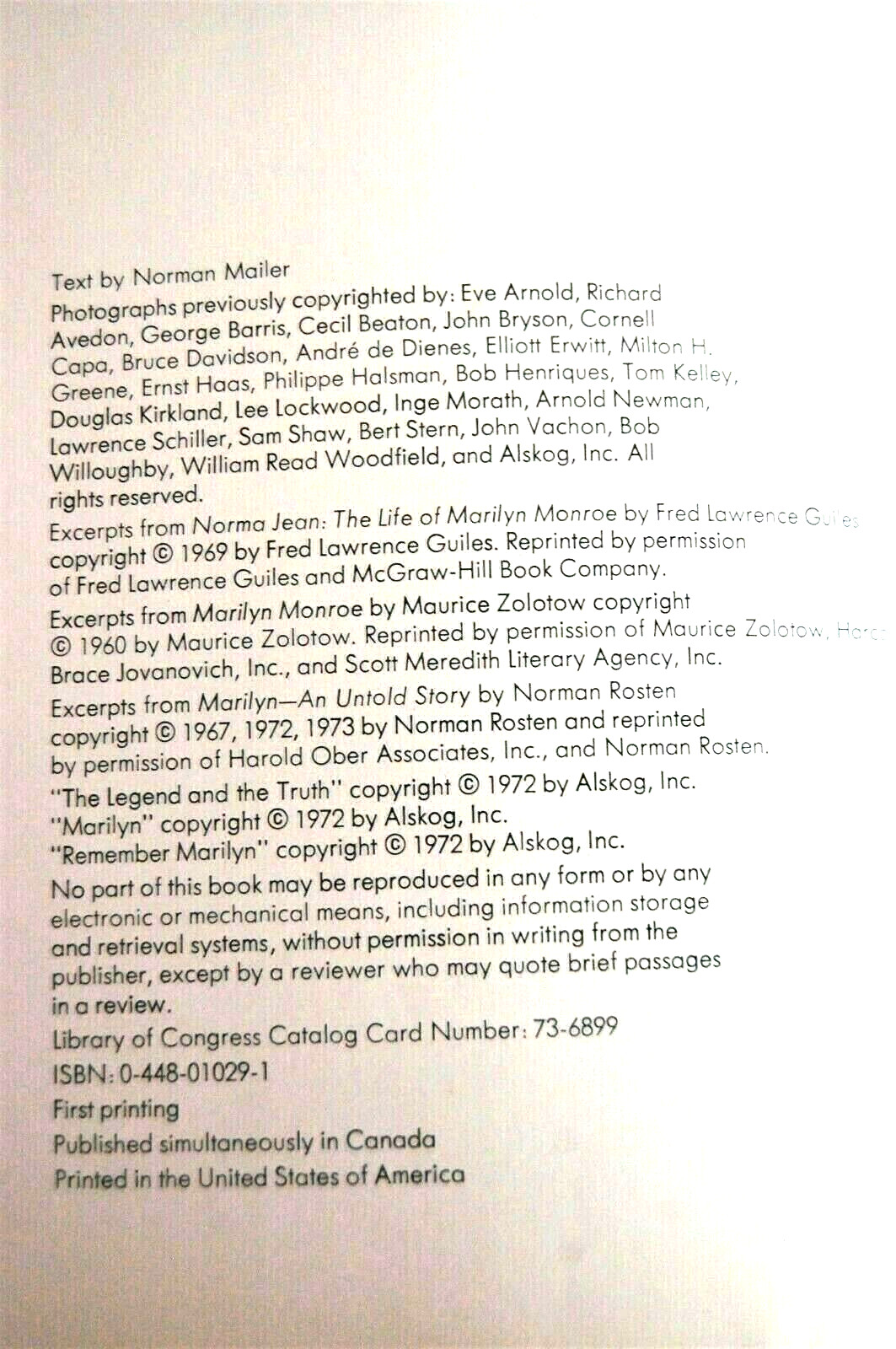 MARILYN: A BIOGRAPHY by Norman Mailer Hardcover 1973 First Printing