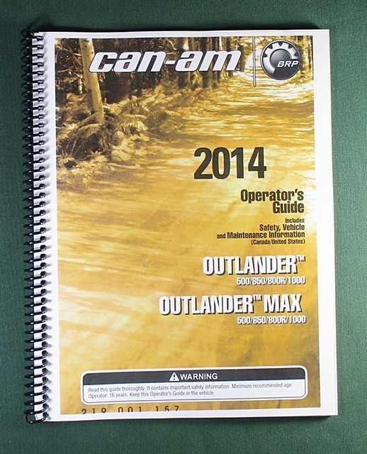 2014 Can-Am Outlander 650 Owner’s Manual: 180 Pages & Protective Covers