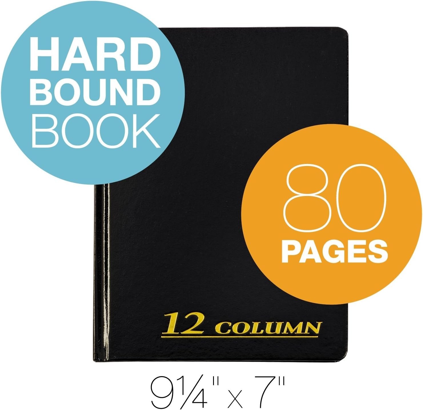 7×9.25 Black Account Book – Acid-Free Paper, 12 Columns for Record Keeping