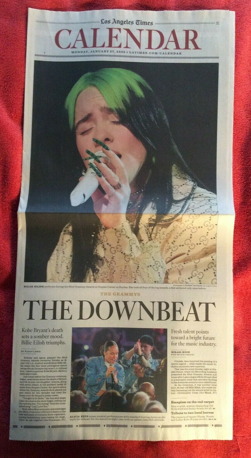 LA TIMES CALENDAR SECTION JANUARY 27 2020 BILLIE EILISH GRAMMYS KOBE BRYANT