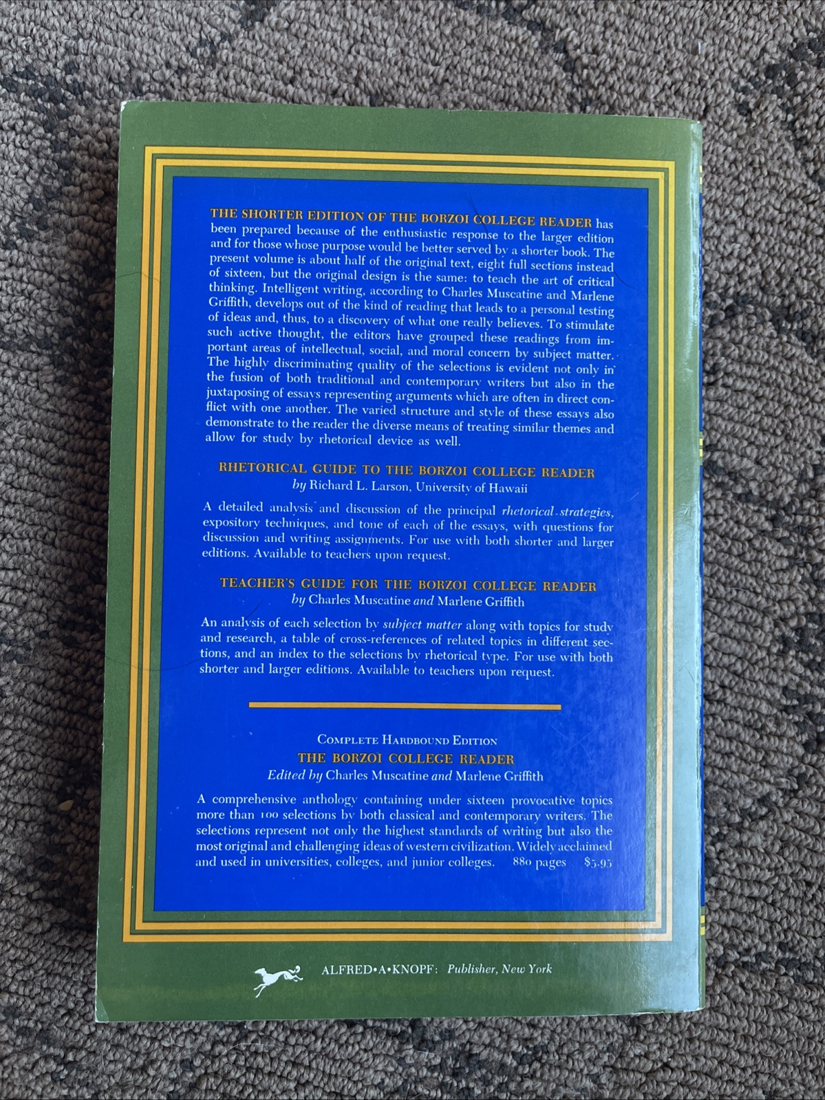 The Borzoi College Reader Shorter Edition Marlene Griffith/Charles Muscatine ‘68