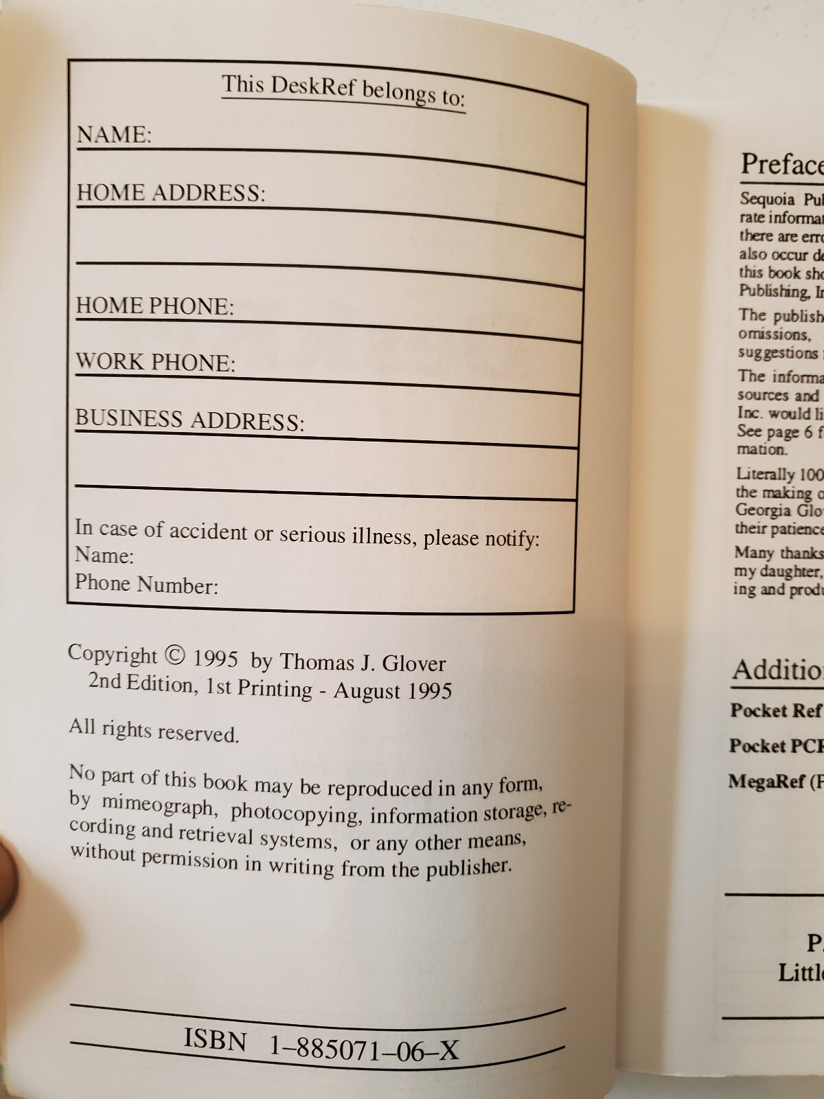 DESK REF By Thomas J Glover & Richard A Young – Excellent 2nd Edition Book