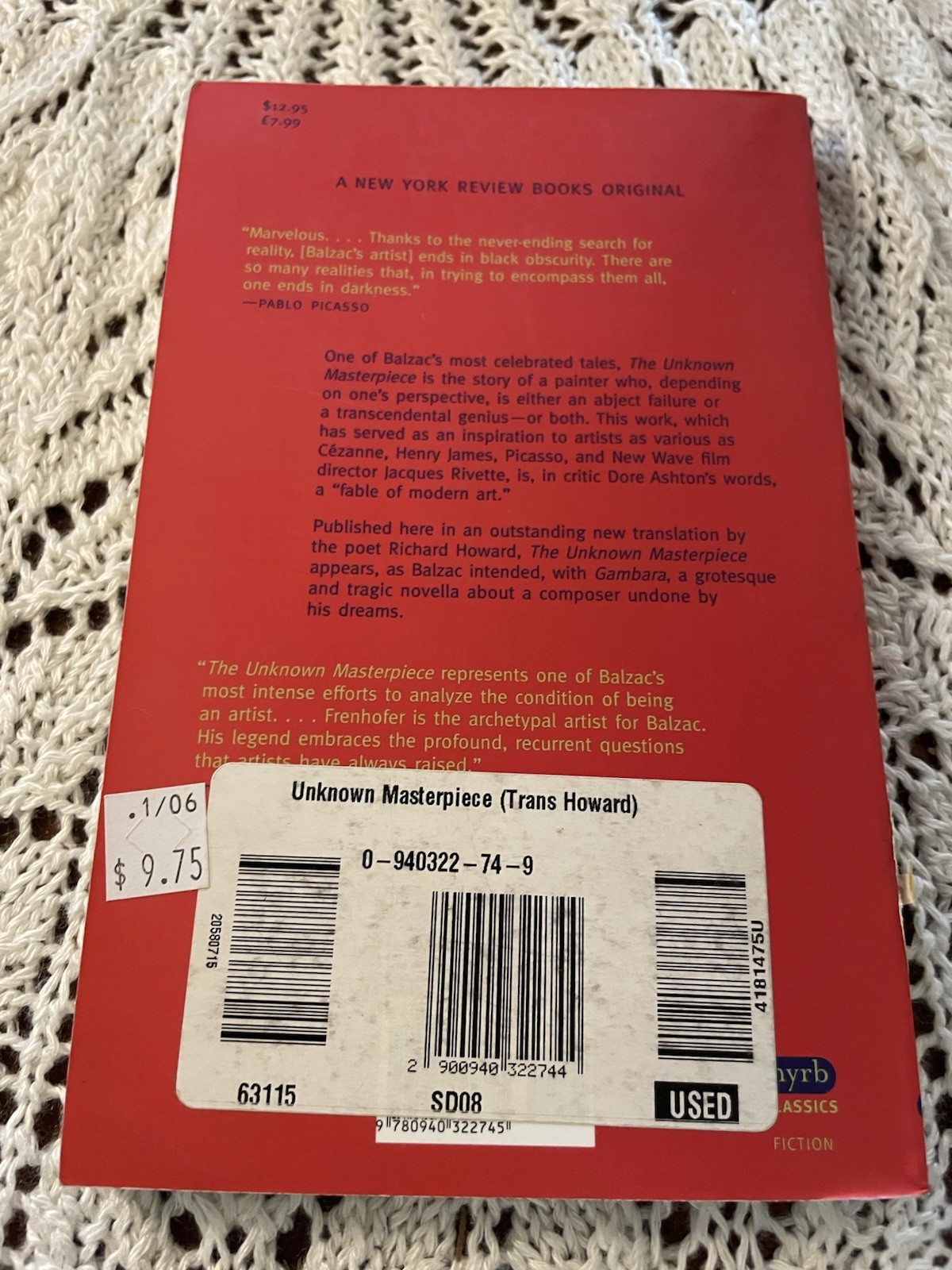 The Unknown Masterpiece Honoré de Balzac PB Some Highlighted Pages