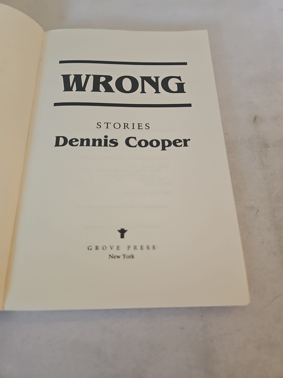 1994 “Wrong” Stories by Dennis Cooper Paperback Book (CP468)