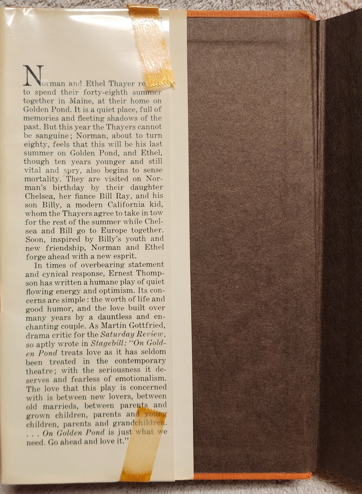 On Golden Pond A Play by Ernest Thompson 1st Edition 1979 Hardcover HCDJ ex lib
