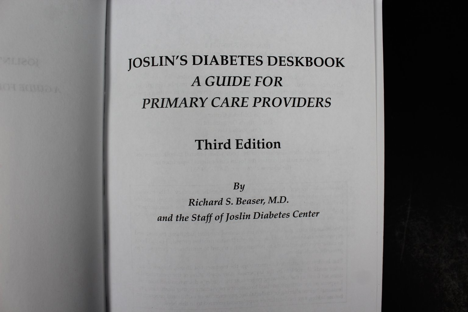Joslin’s Diabetes Deskbook Richard S. Beaser 2014 Third Edition Medical Joslin