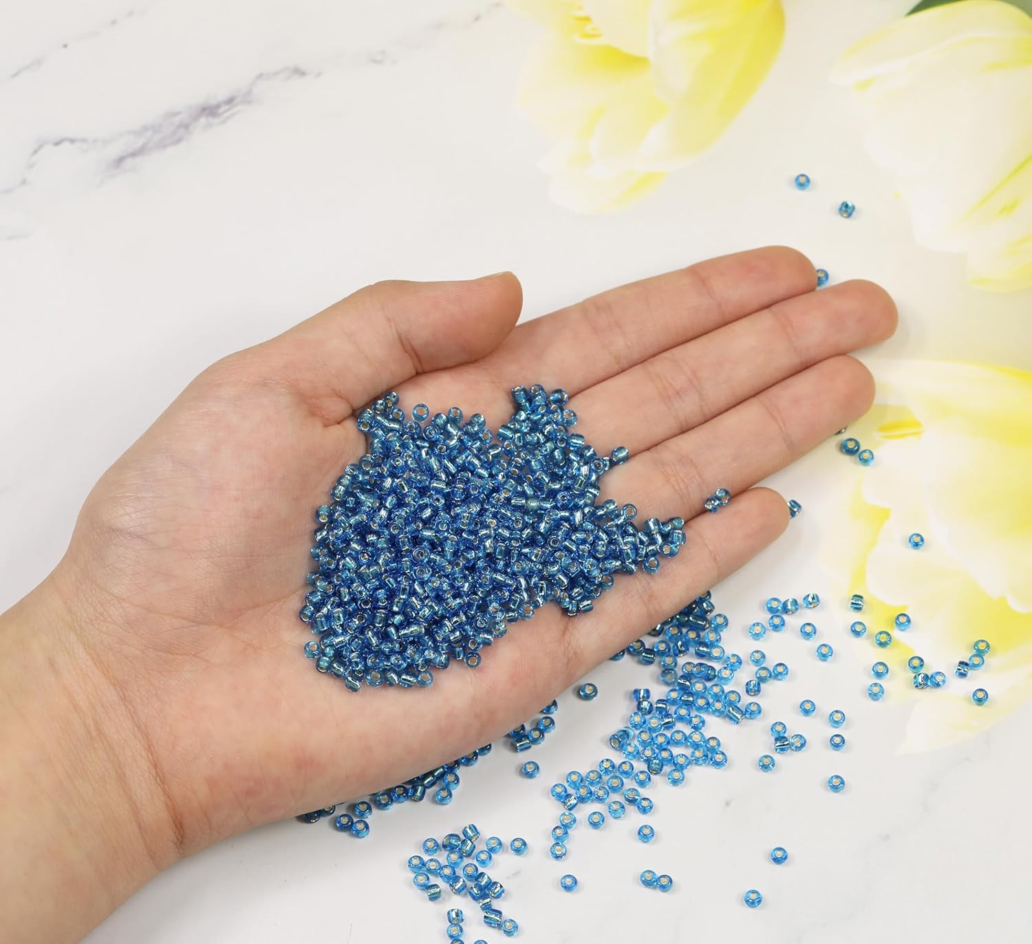 Dark Lake Blue Sliver Lined Color Size 3mm Seed Beads About 3600pcs/100Grams in