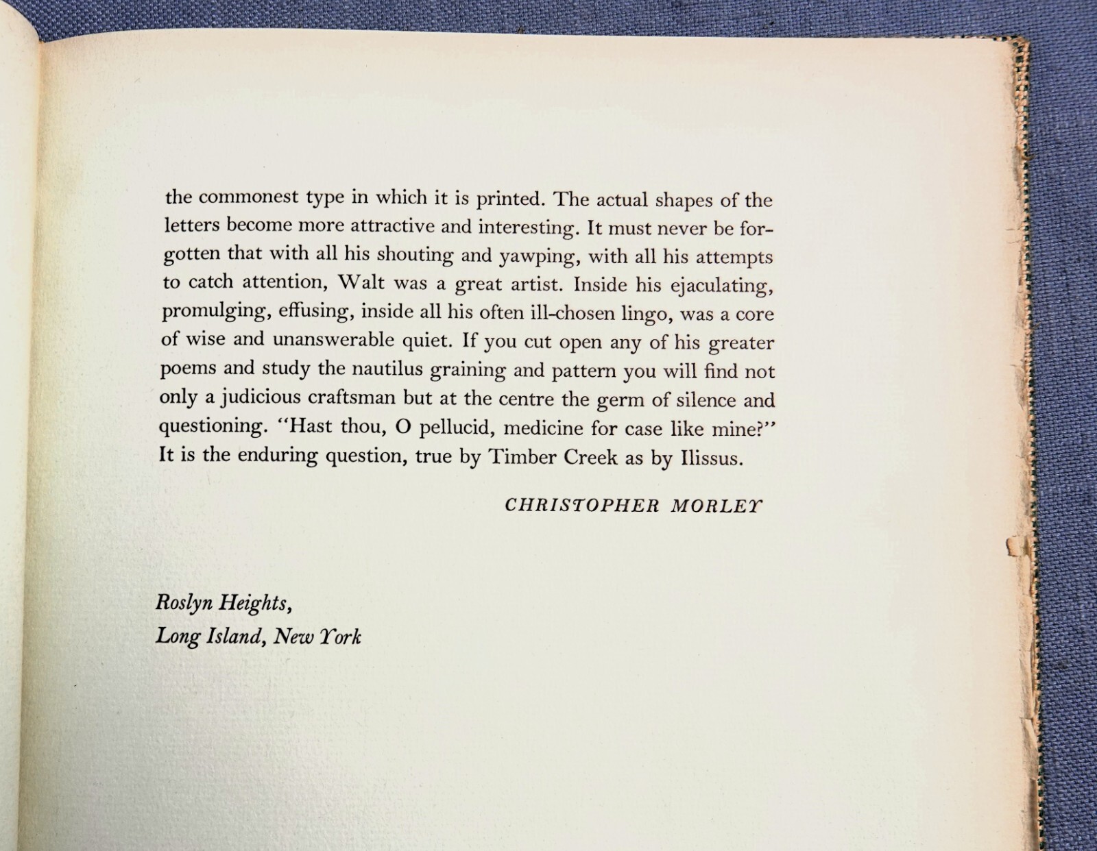 WALT WHITMAN IN CAMDEN PREFACE BY CHRISTOPHER MORLEY 1938 HC LE OF 1100.