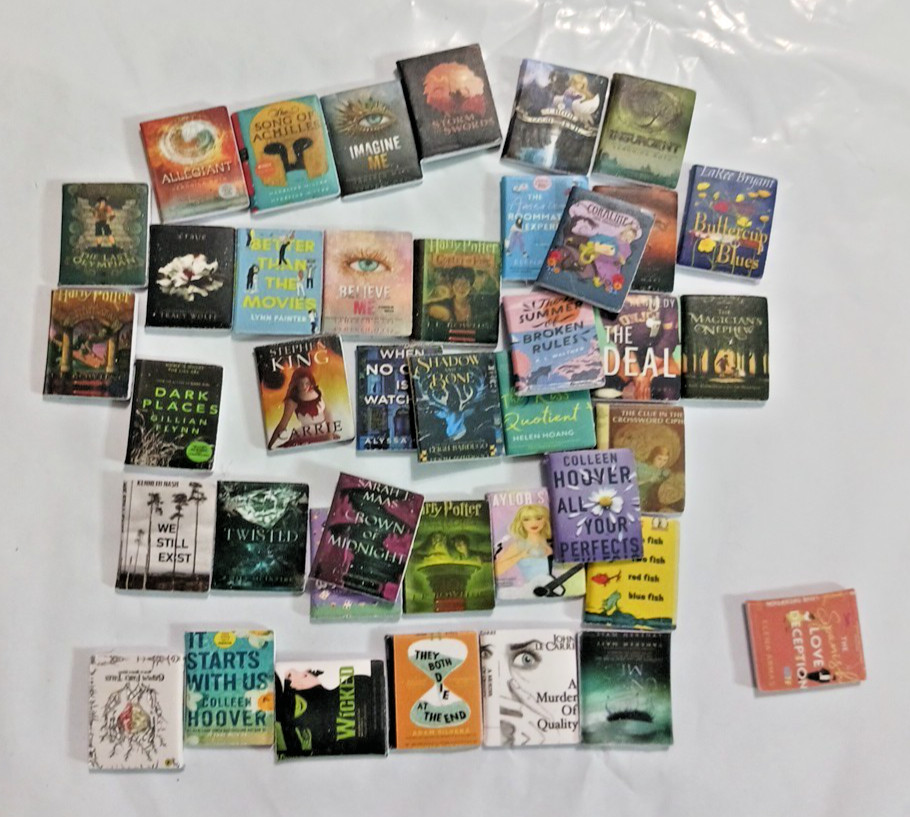 Doll house books 1:12 scale mini books 40 Cute tiny miniature book 3/4″ x 5/8″