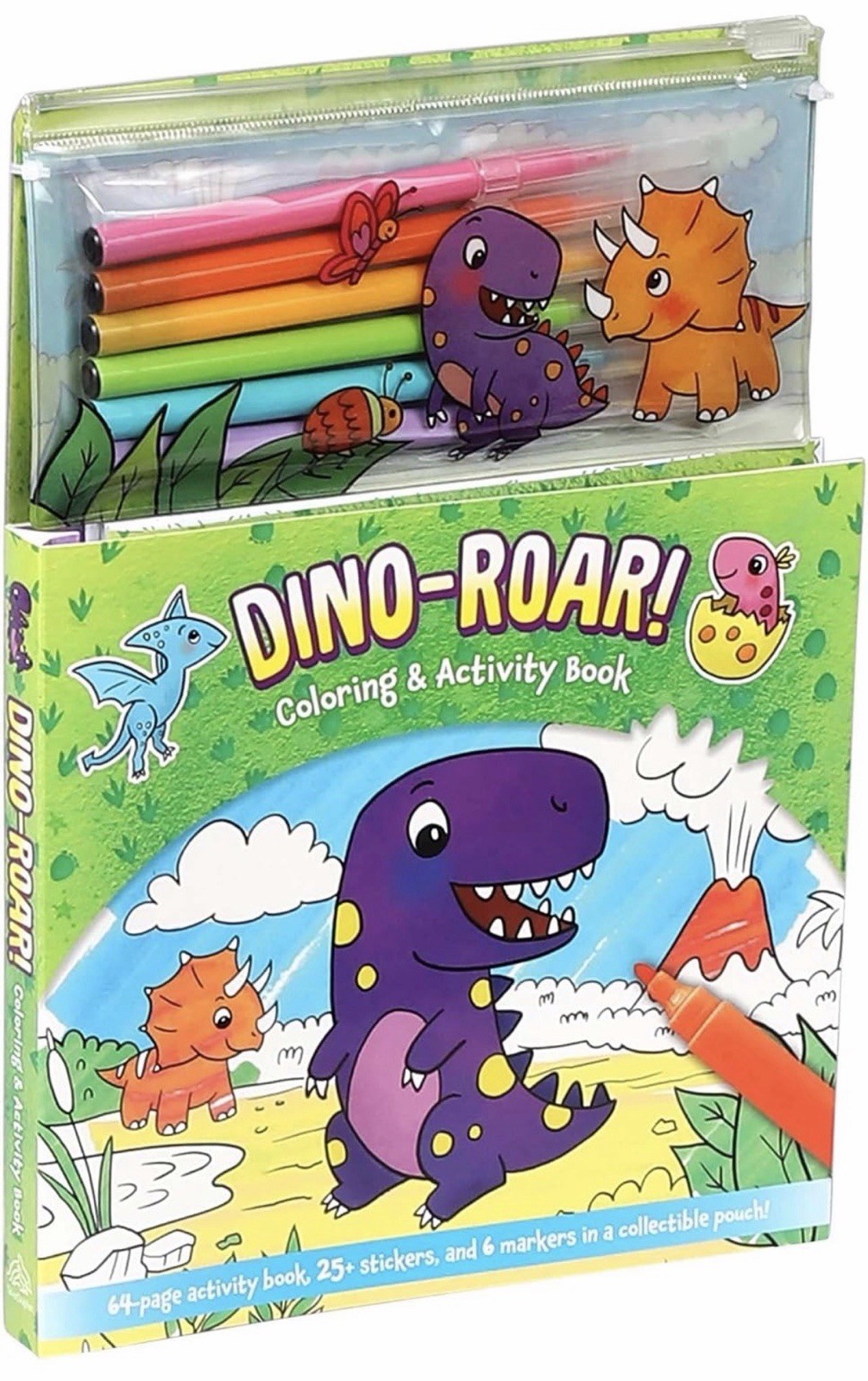 New! Dino-Roar! Coloring & Activity Book with 6 Markers, Pouch, & Stickers