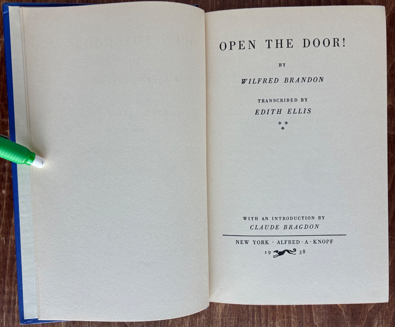 Open the Door! Wilfred Brandon 1938 (W. D. Gann Reading List) Philosophy HC/DJ