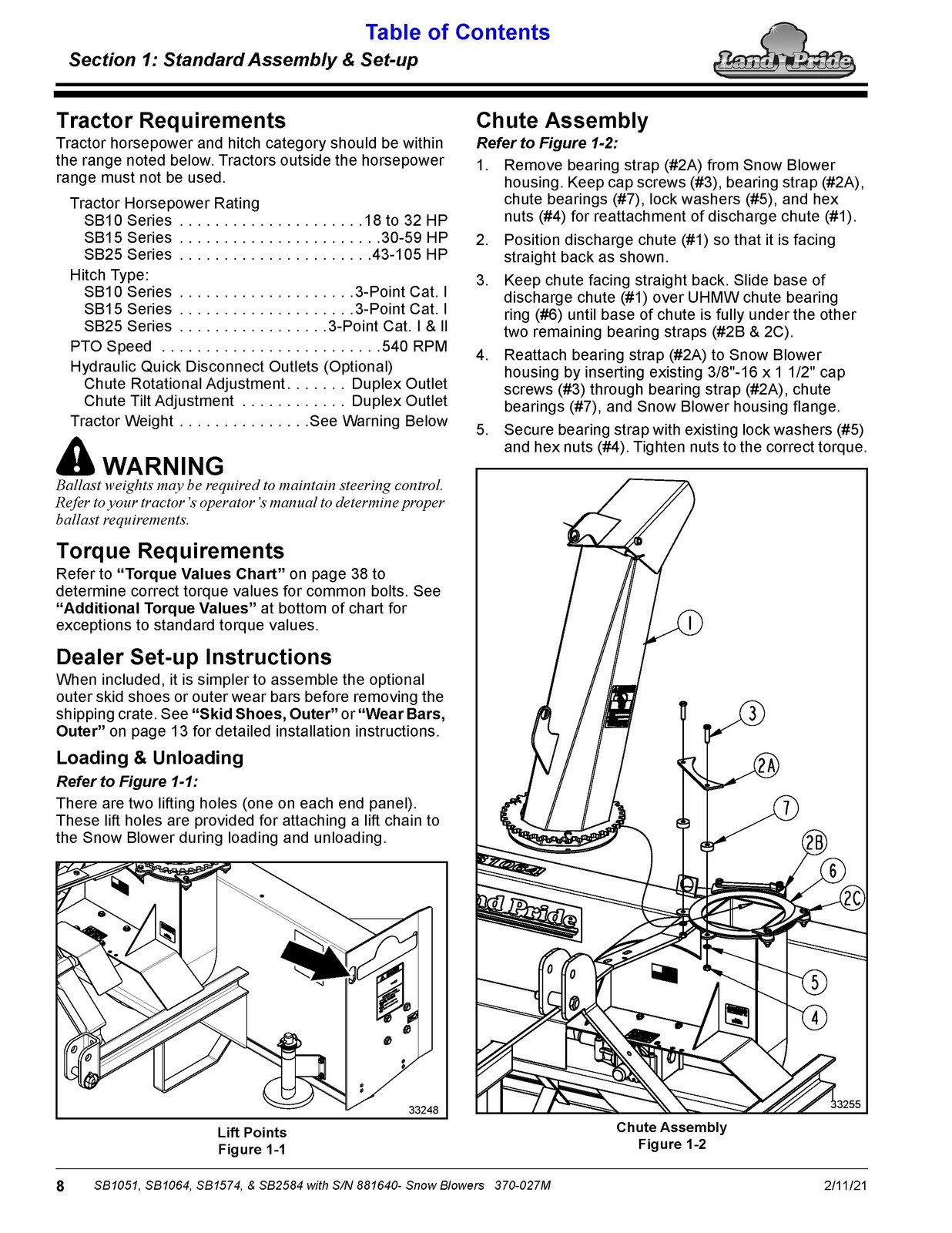 LAND PRIDE SB10 Series Snow Blowers Operators Manual 2014 – WIRE BOUND – COVERS