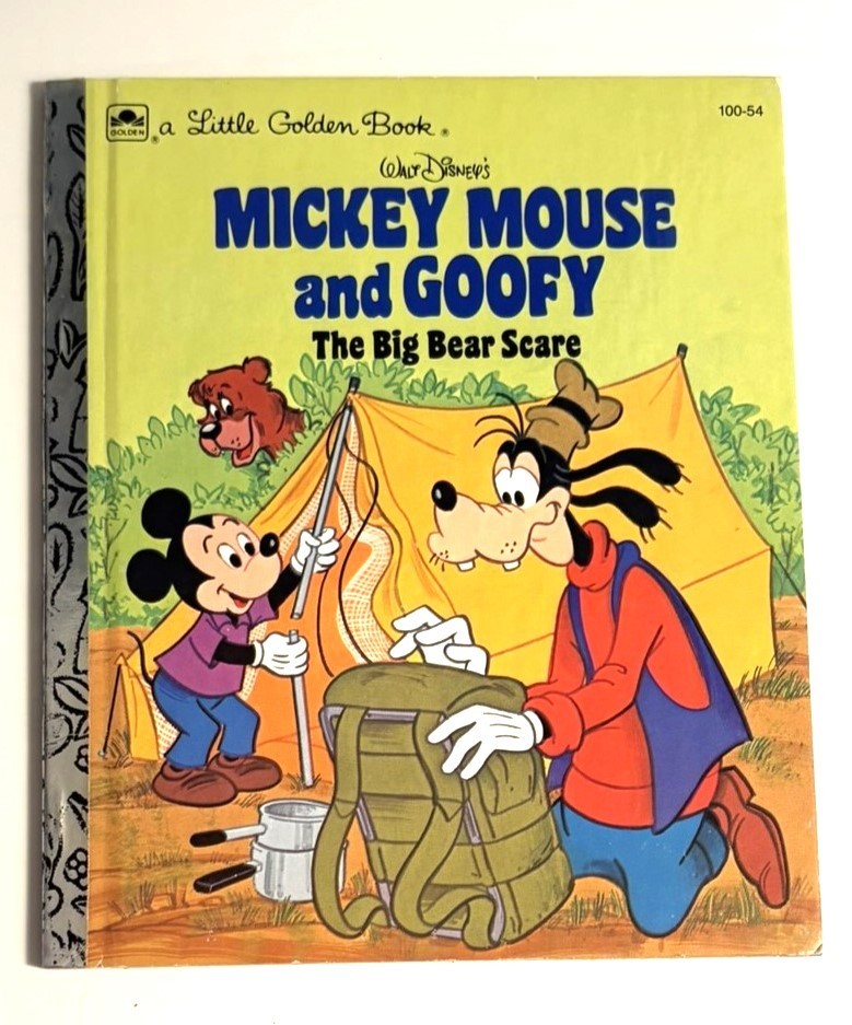 Disney’s Mickey Mouse & Goofy Big Bear Scare Hardcover Little Golden Books 1988