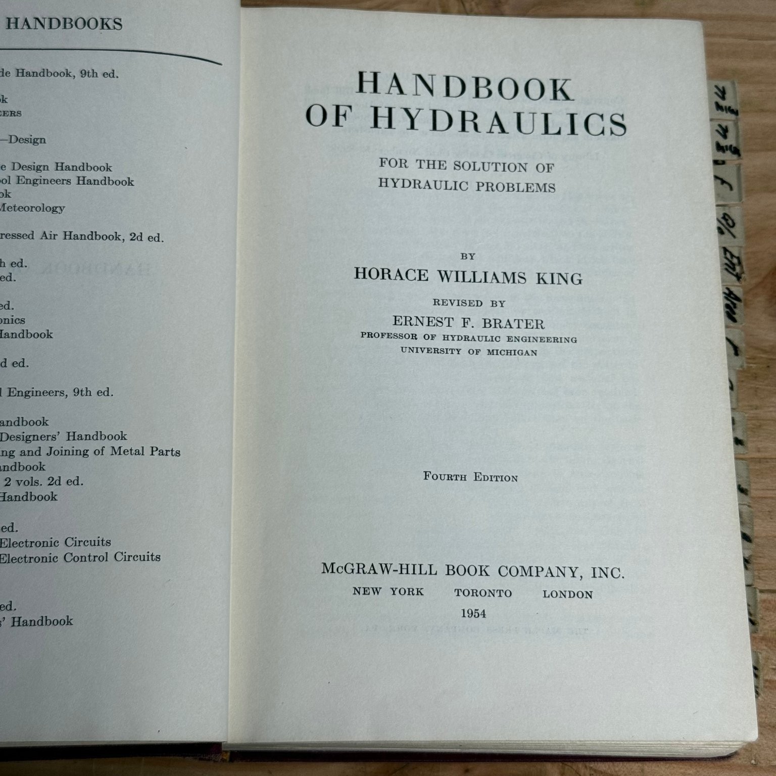 Handbook of Hydraulics King 1954 Fourth Edition Engineering Reference