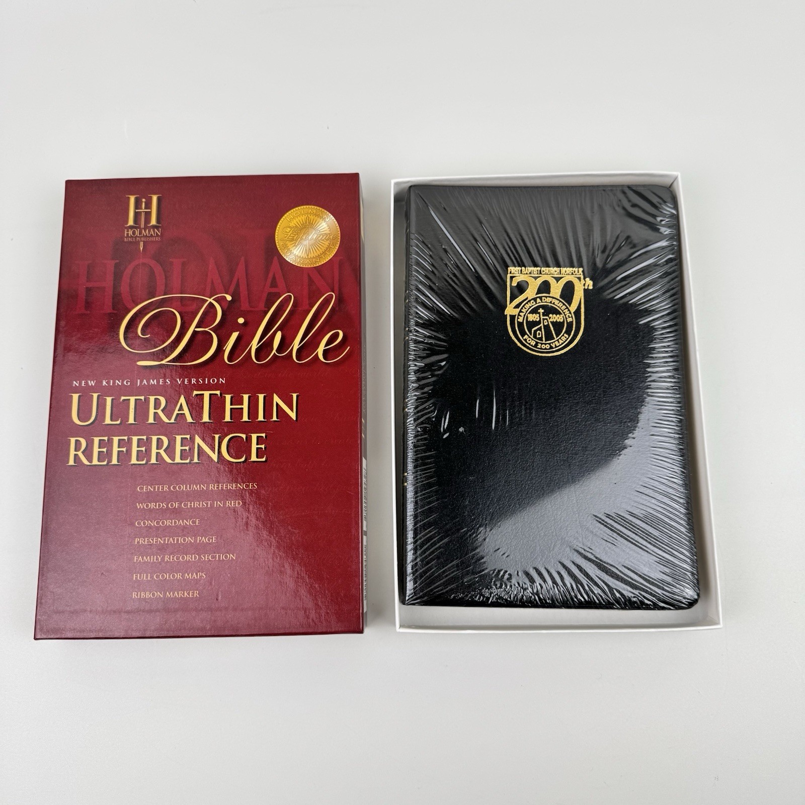 NKJV UltraThin Reference Bible Black Genuine Leather Holman EMBOSSED – NEW