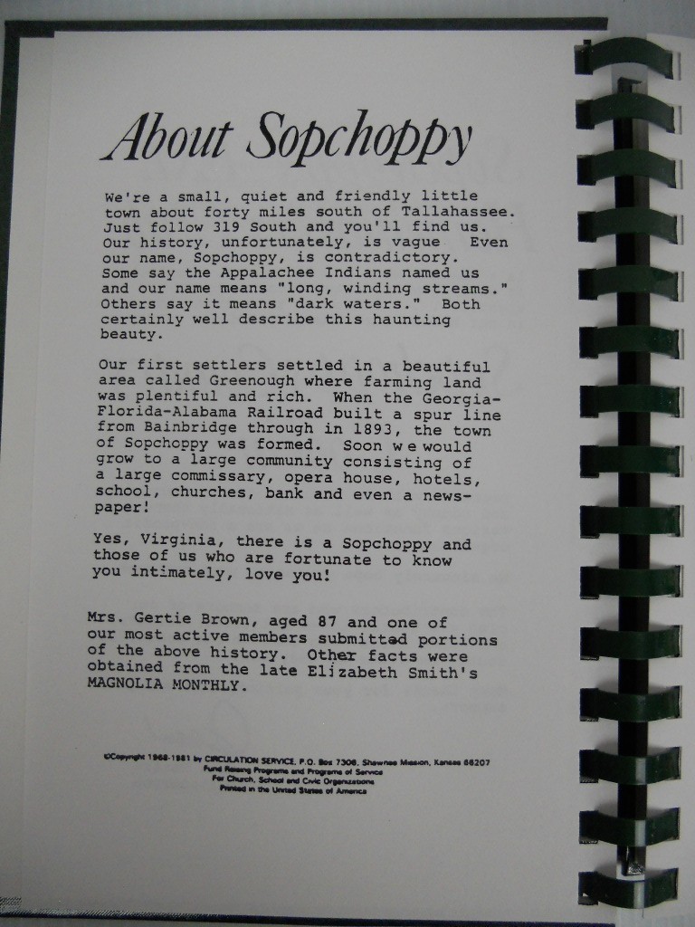 Sopchoppy (Florida) Country Cooking – Spiral Community Cookbook – Morris Press
