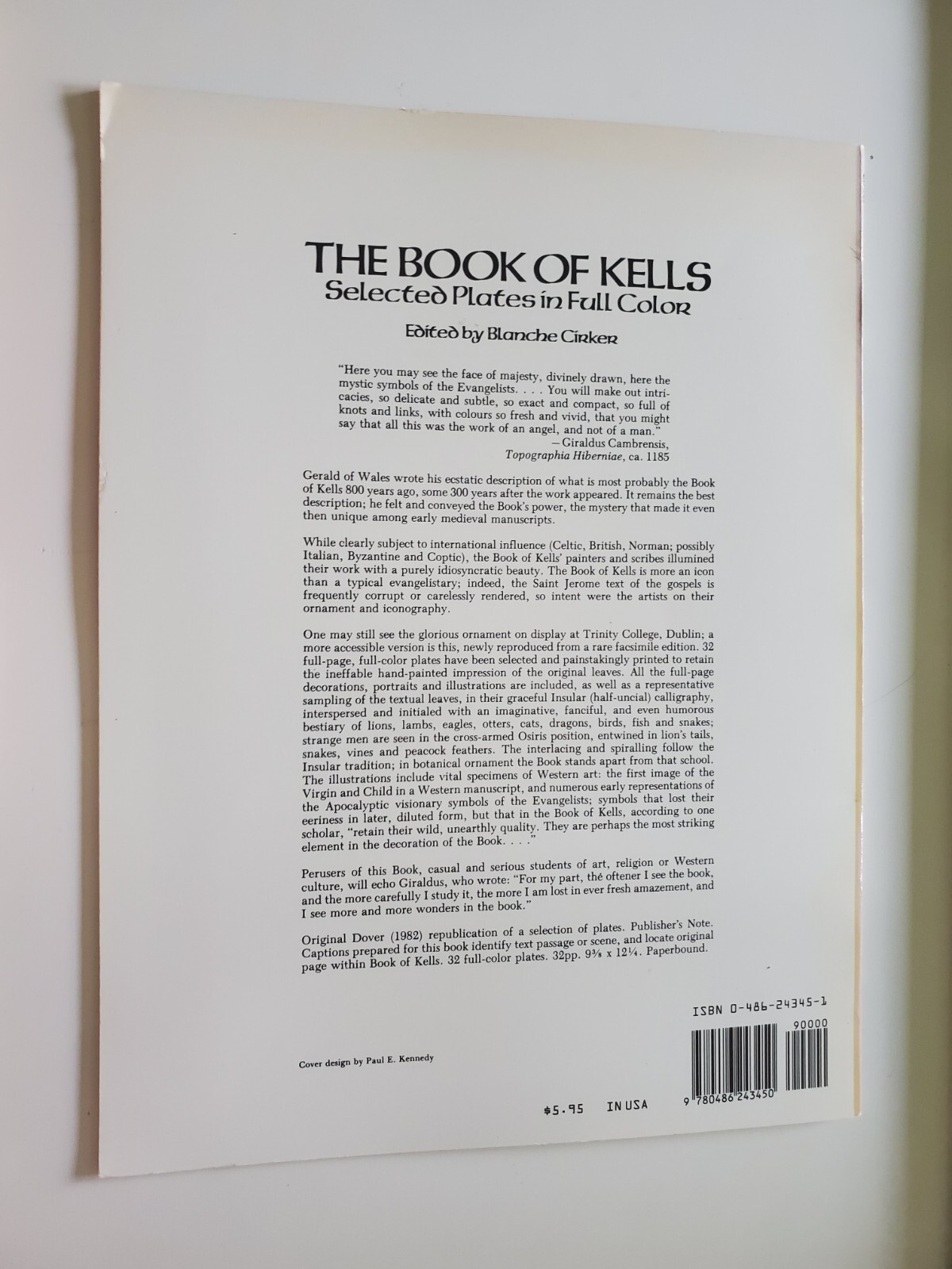 The Book of Kells : Selected Plates in Full Color (1982, Paperback, Reprint)