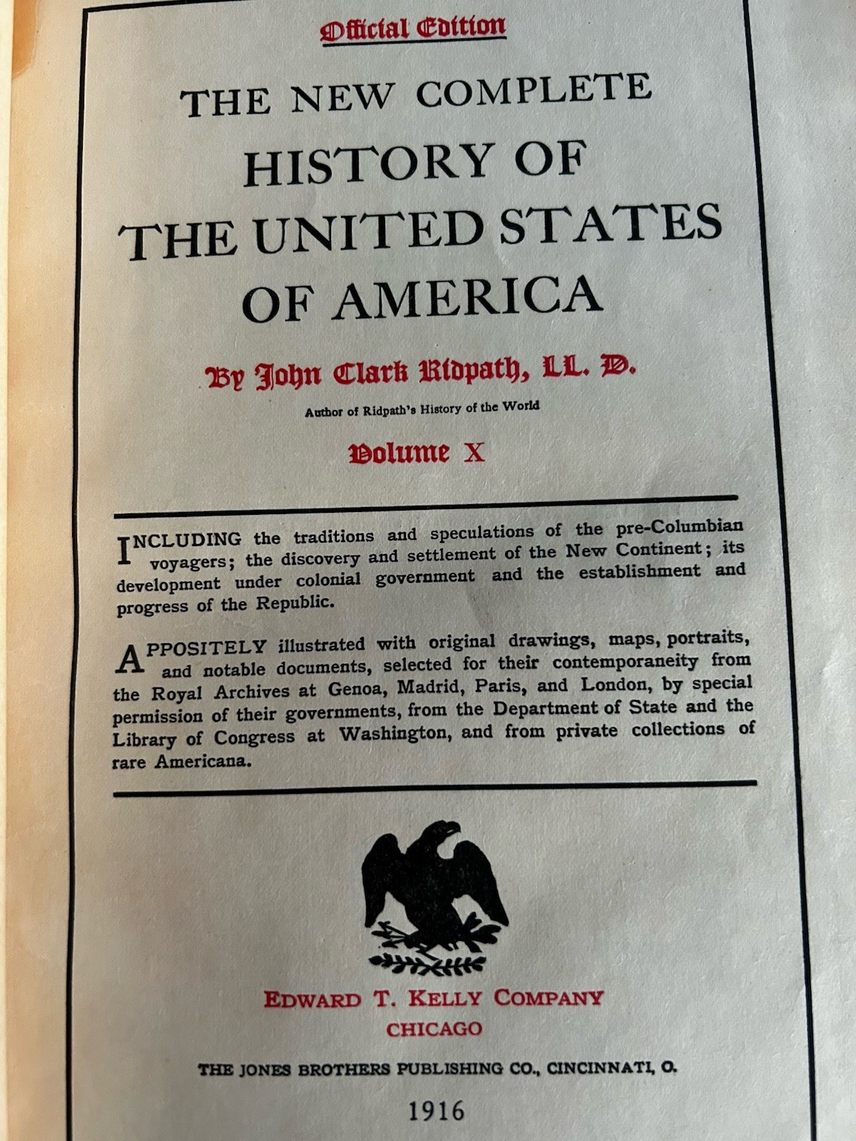 The New Complete History of the United States of America,John Clark Ridpath 1916