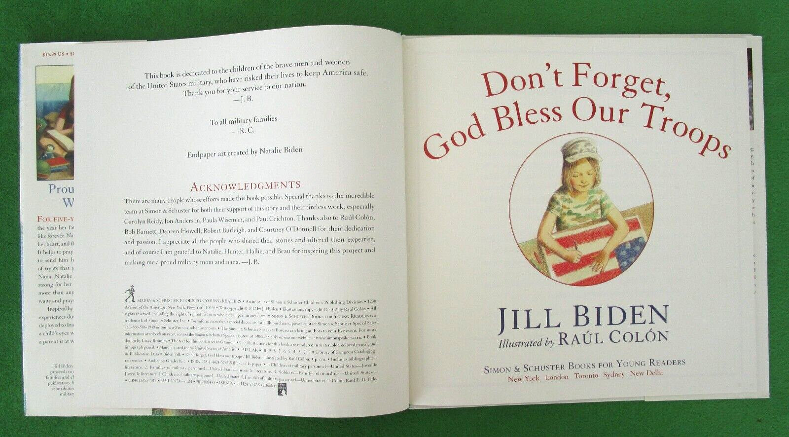 DON’T FORGET, GOD BLESS OUR TROOPS BY JILL BIDEN – HCDJ; 2012; 1ST PRINTING