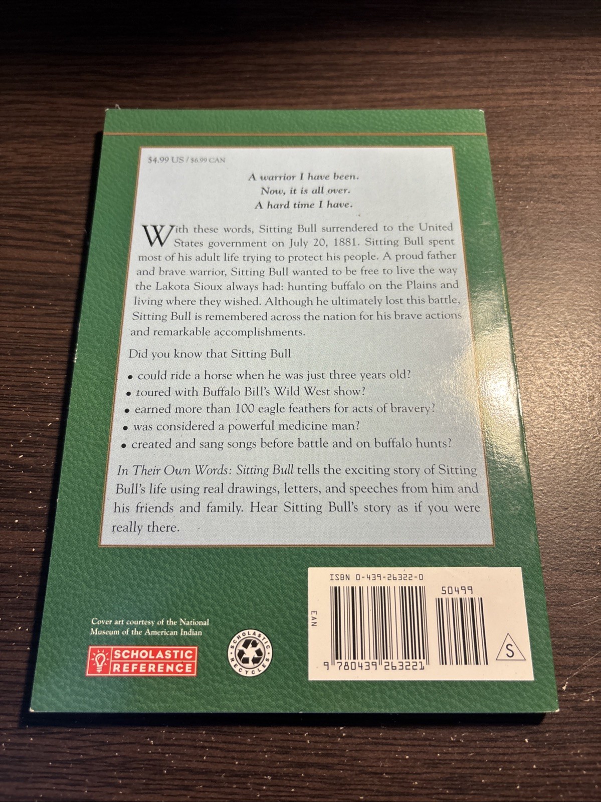 In Their Own Words: Sitting Bull By Peter & Connie Roop (2002) Paperback Book