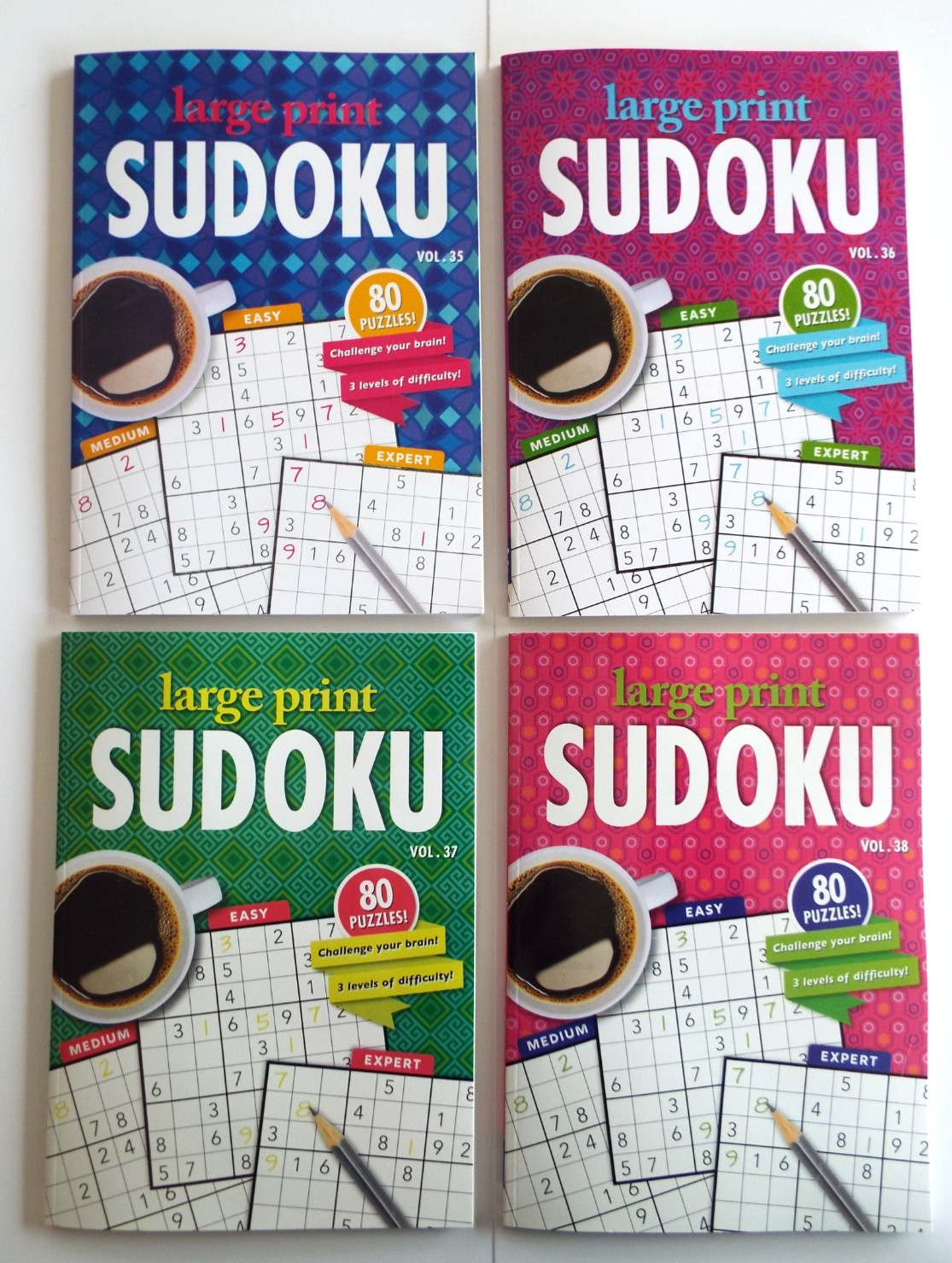 4 Large Print Sudoku Puzzle Books: Volumes 35, 36, 37 & 38 NEW** ~ 80 puzz. ea