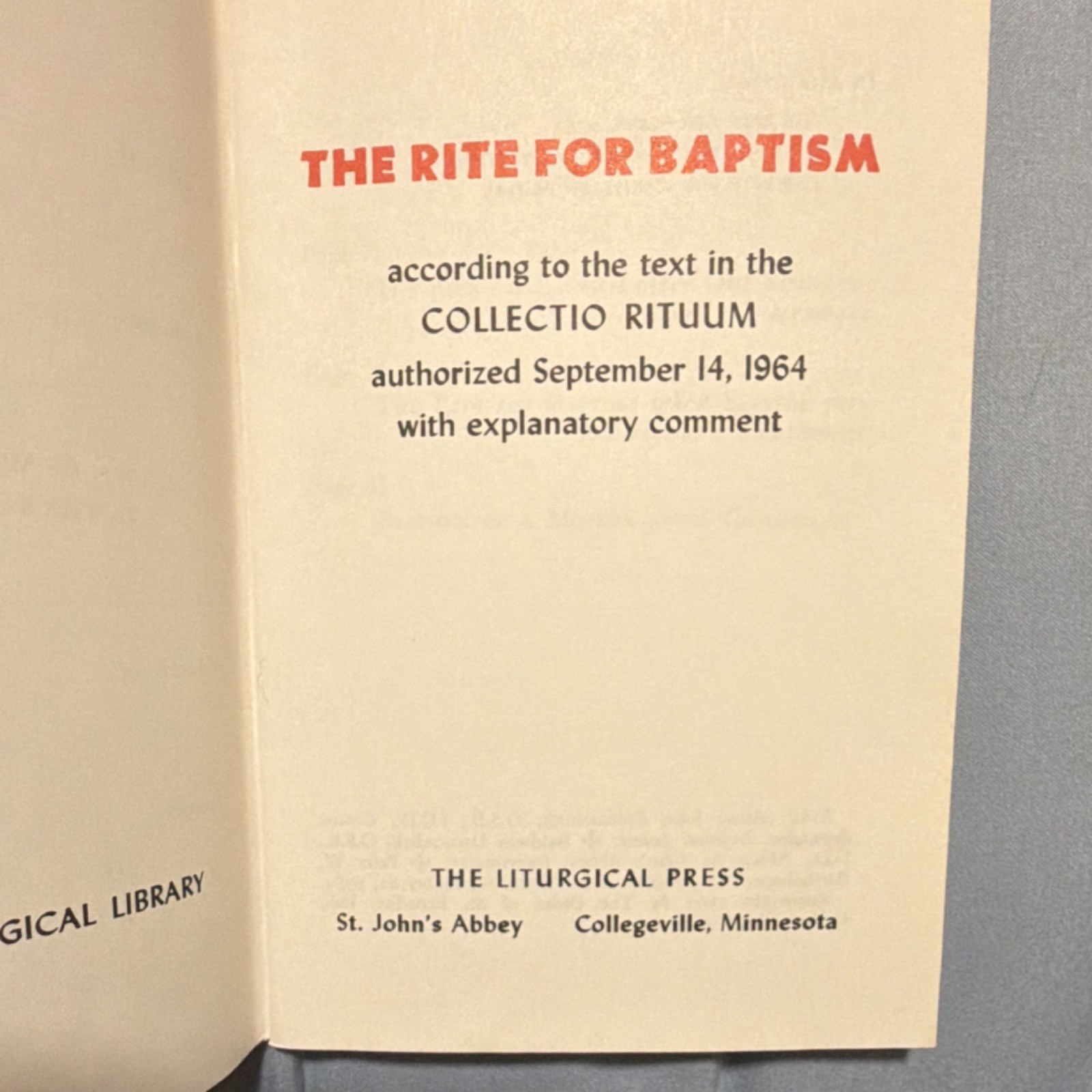 The Rite for Baptism, The Liturgical Press, Paperback, 1964