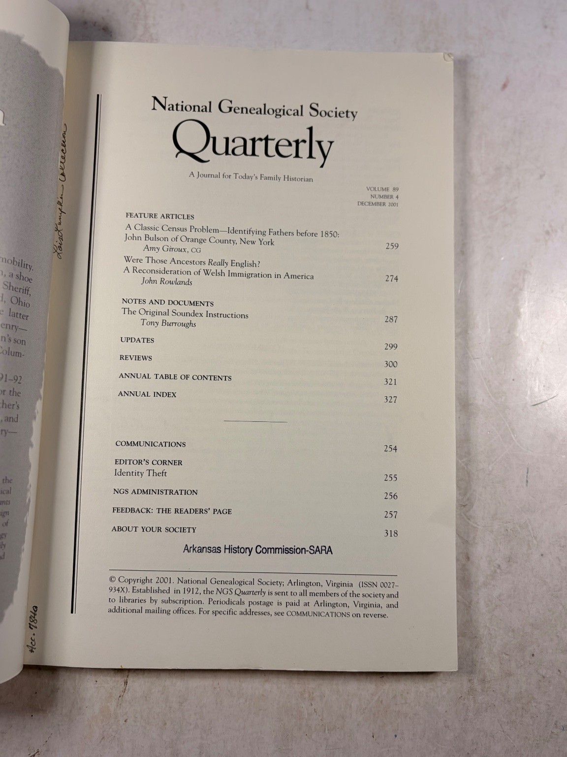 National Genealogical Society Quarterly Vol 89 No 4 Dec 2001 Genealogy Journal