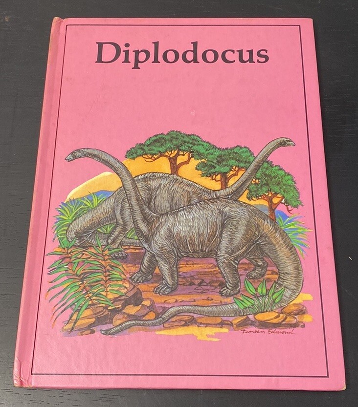 Vintage Rourke Dinosaur Library Books Orange Pink Lavender Decorative Bookshelf