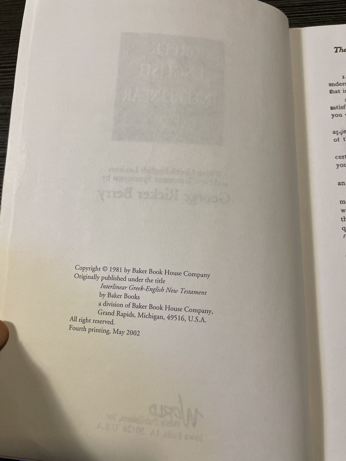 Greek to English Interlinear NT KJV Bible by George Berry Trade Paperback 1981