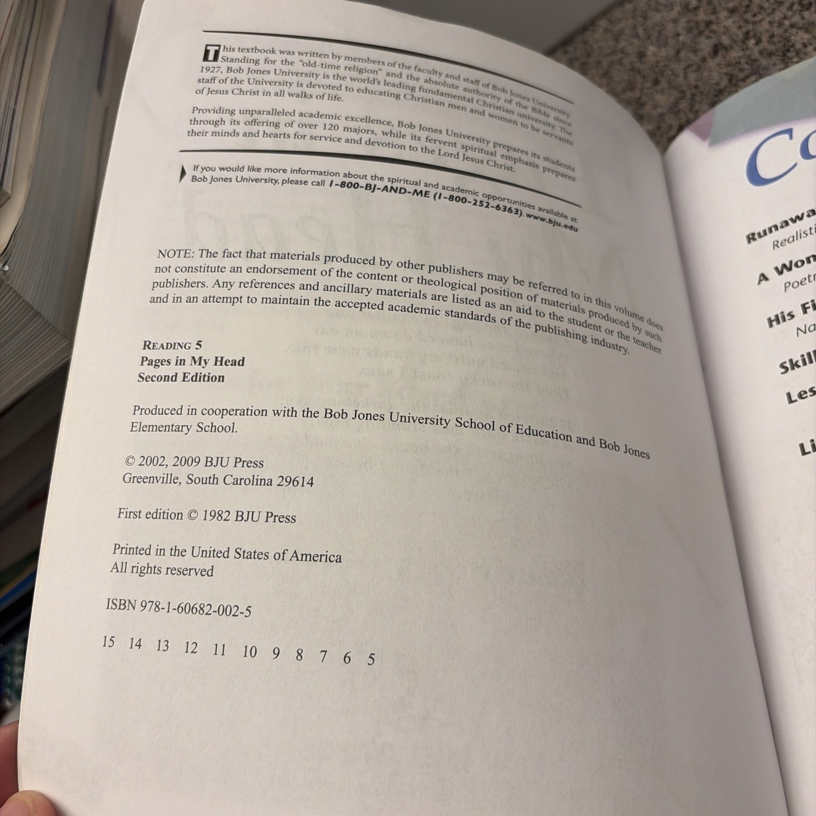 BJU Reading 5, Pages in My Head, 2nd Ed.